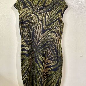 St John Collection Beaded Sheath Dress Abstract Print Cap Sleeve Size 14 USA